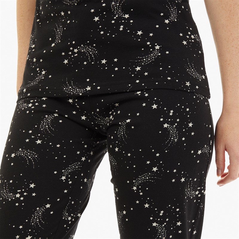 Onfire Womens Short Sleeve Star Pyjama Set Black/White