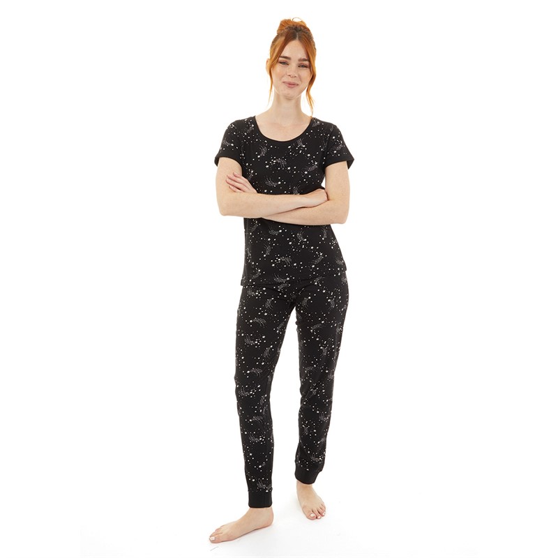 Onfire Womens Short Sleeve Star Pyjama Set Black/White