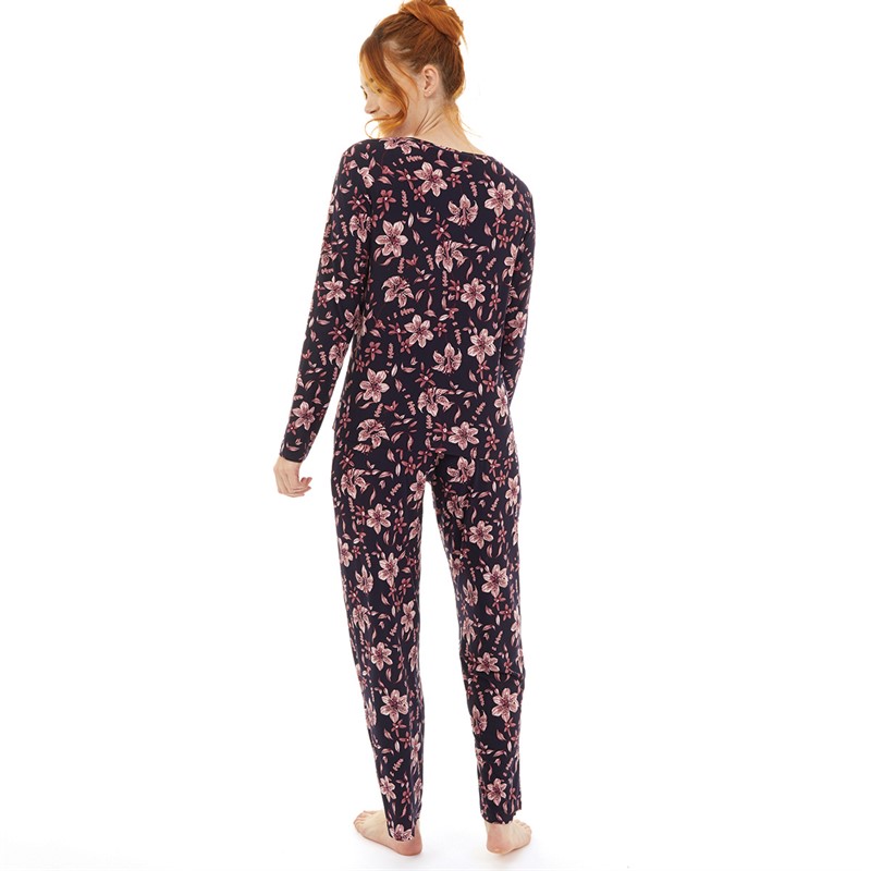 Onfire Womens Soft Touch Floral Pyjama Navy