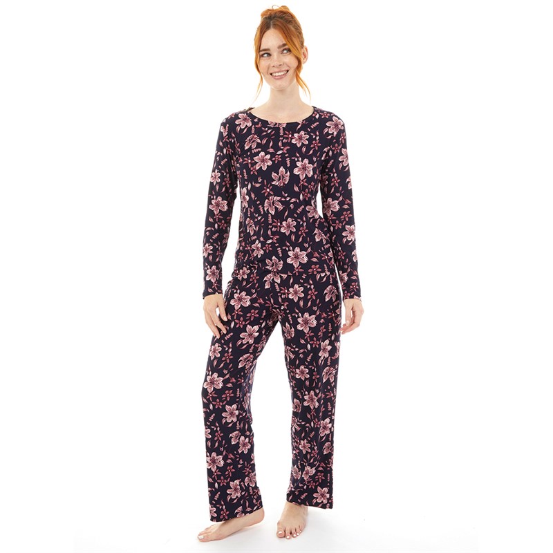 Onfire Womens Soft Touch Floral Pyjama Navy