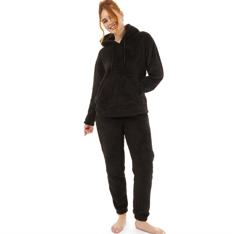 Onfire Womens Wellsoft Hoodie and Pants Lounge Set Black