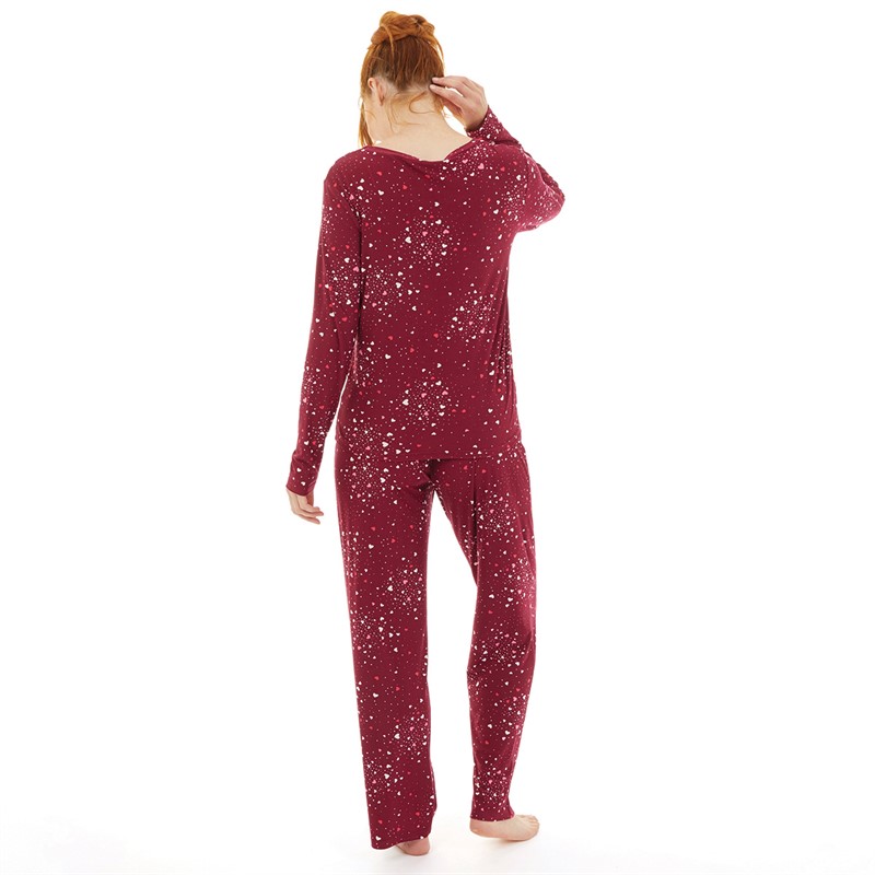 Onfire Womens Soft Touch Scatter Heart Pyjamas Burgundy