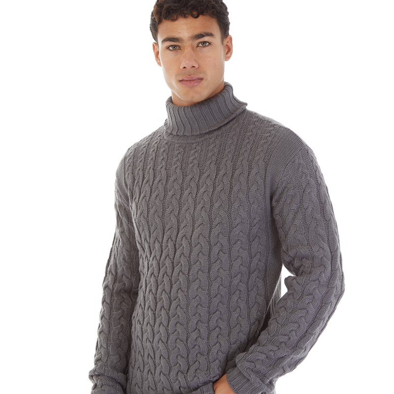 Onfire Mens Cable Roll Neck Sweater Charcoal