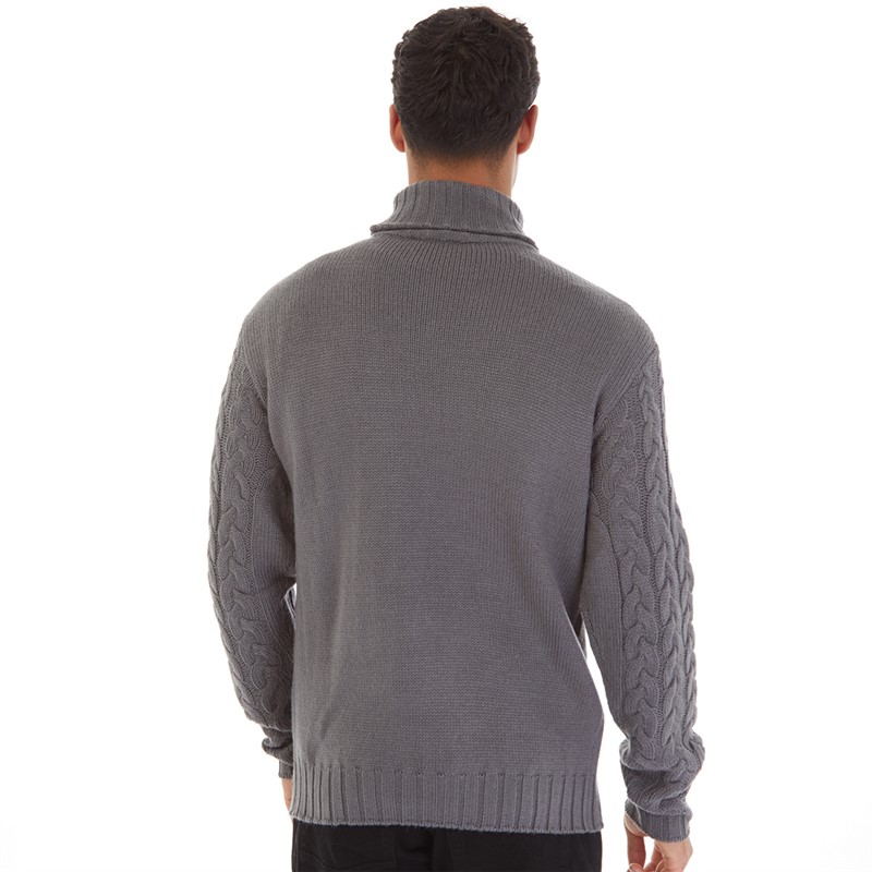 Onfire Mens Cable Roll Neck Sweater Charcoal