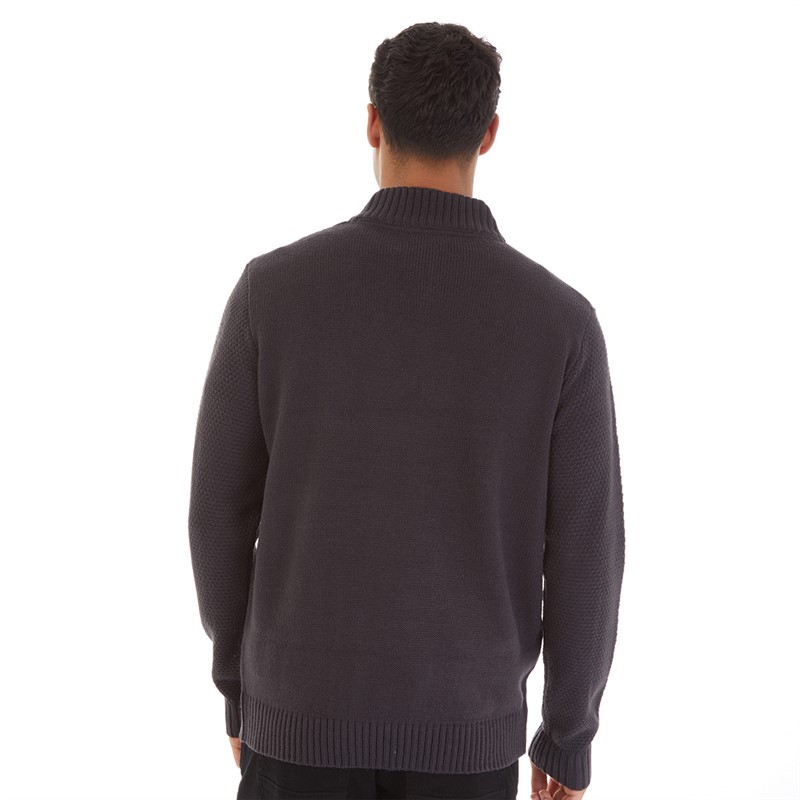 Onfire Mens Cable 1/4 Zip Neck Sweater Charcoal