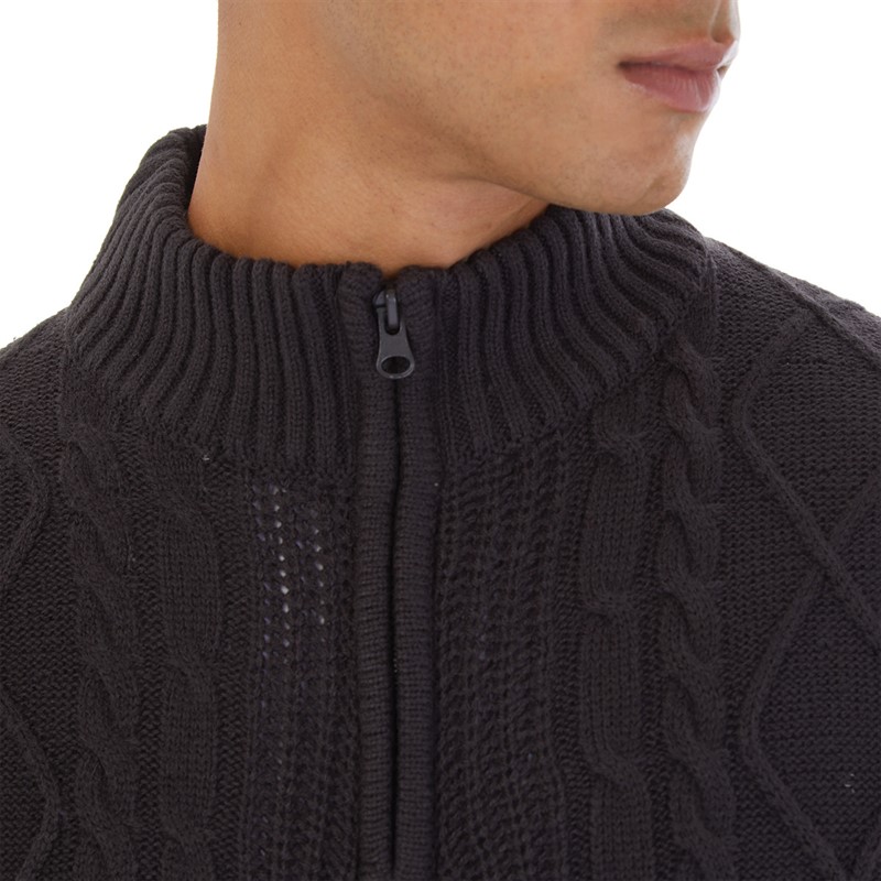 Onfire Mens Cable 1/4 Zip Neck Sweater Charcoal