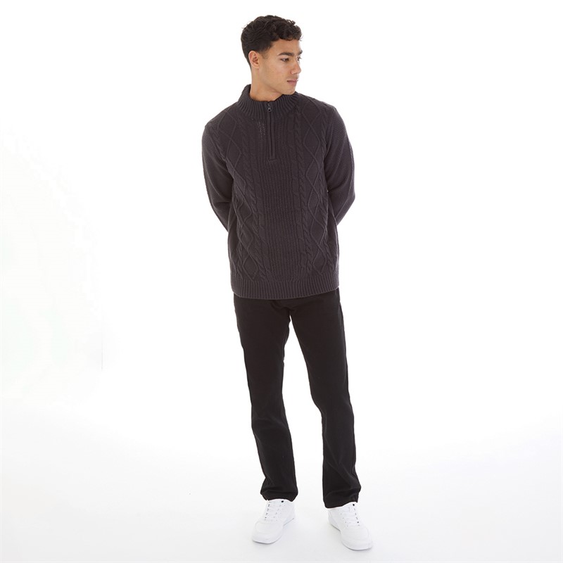 Onfire Mens Cable 1/4 Zip Neck Sweater Charcoal