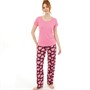 Onfire Womens Short Sleeve Heart AOP Pyjama Set Pink/Burgundy