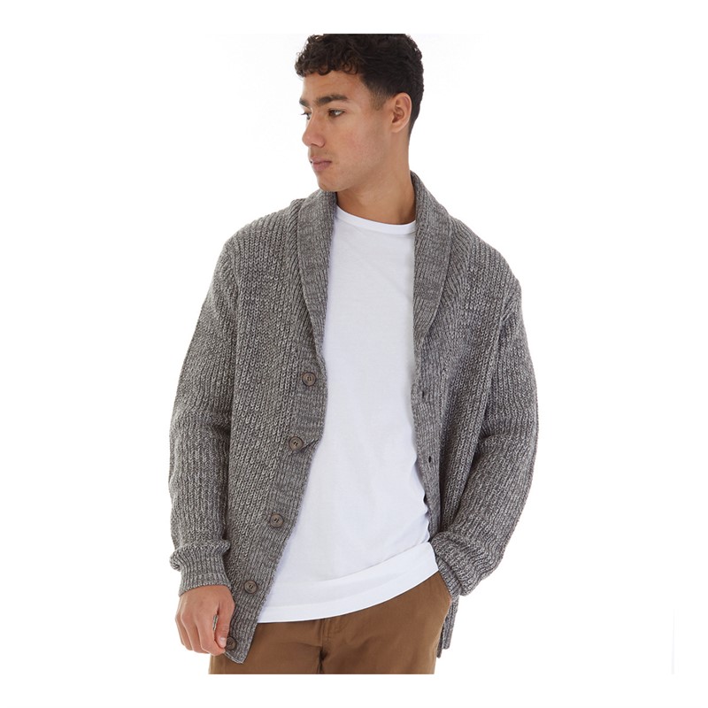 Onfire Mens Shawl Collar Cardigan Grey Twist