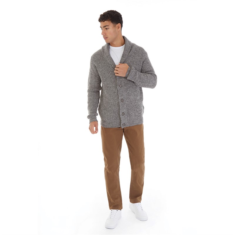 Onfire Mens Shawl Collar Cardigan Grey Twist