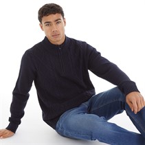 Onfire Mens Cable 1/4 Zip Neck Sweater Navy