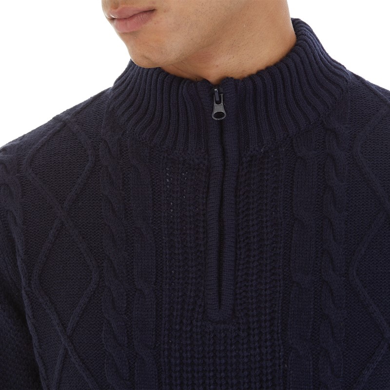 Onfire Mens Cable 1/4 Zip Neck Sweater Navy