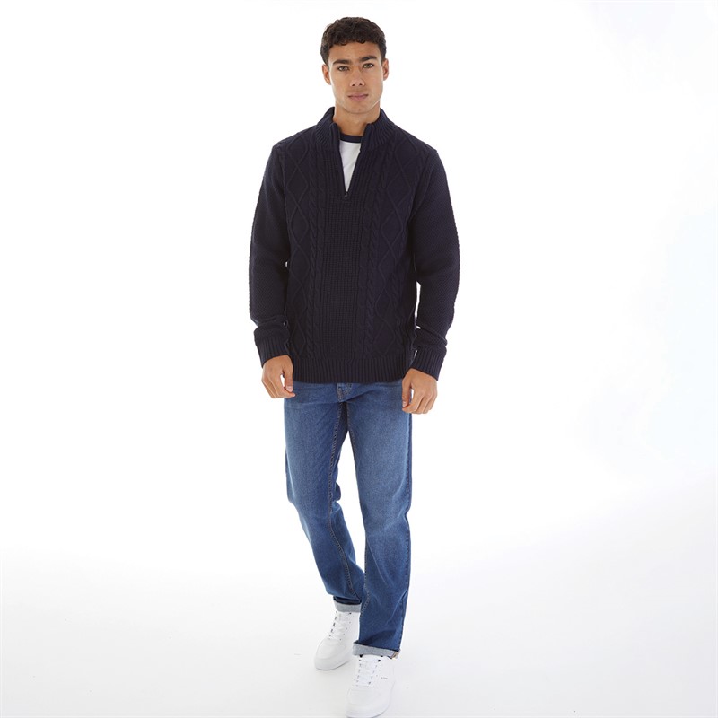 Onfire Mens Cable 1/4 Zip Neck Sweater Navy