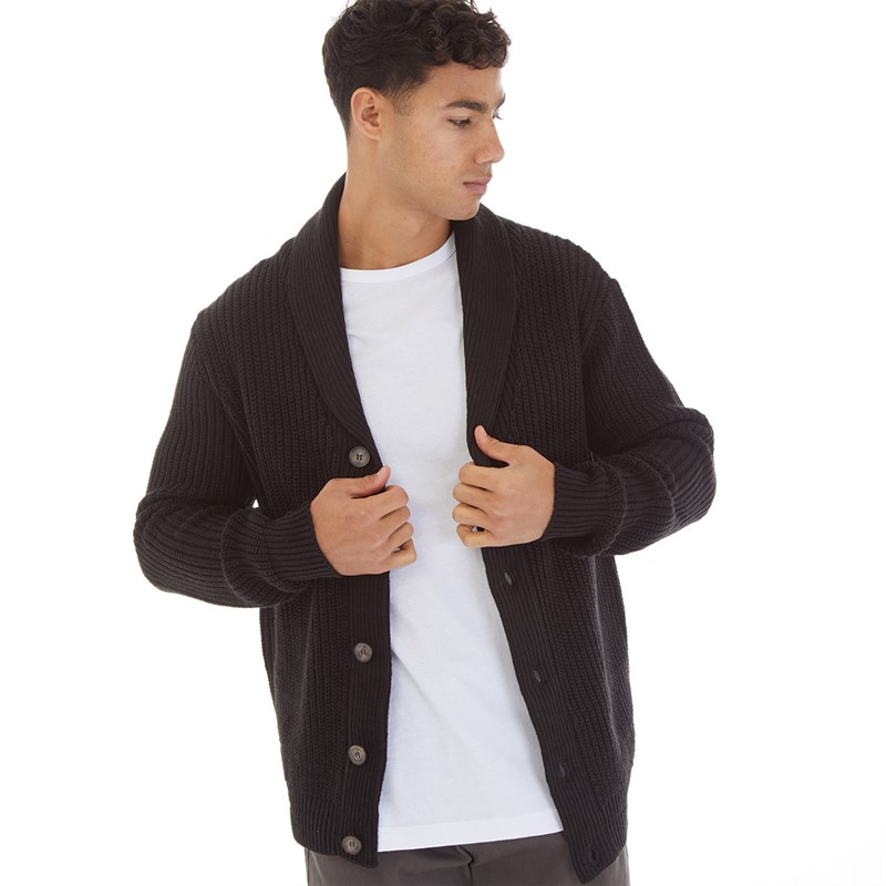 Onfire Mens Shawl Collar Cardigan Black