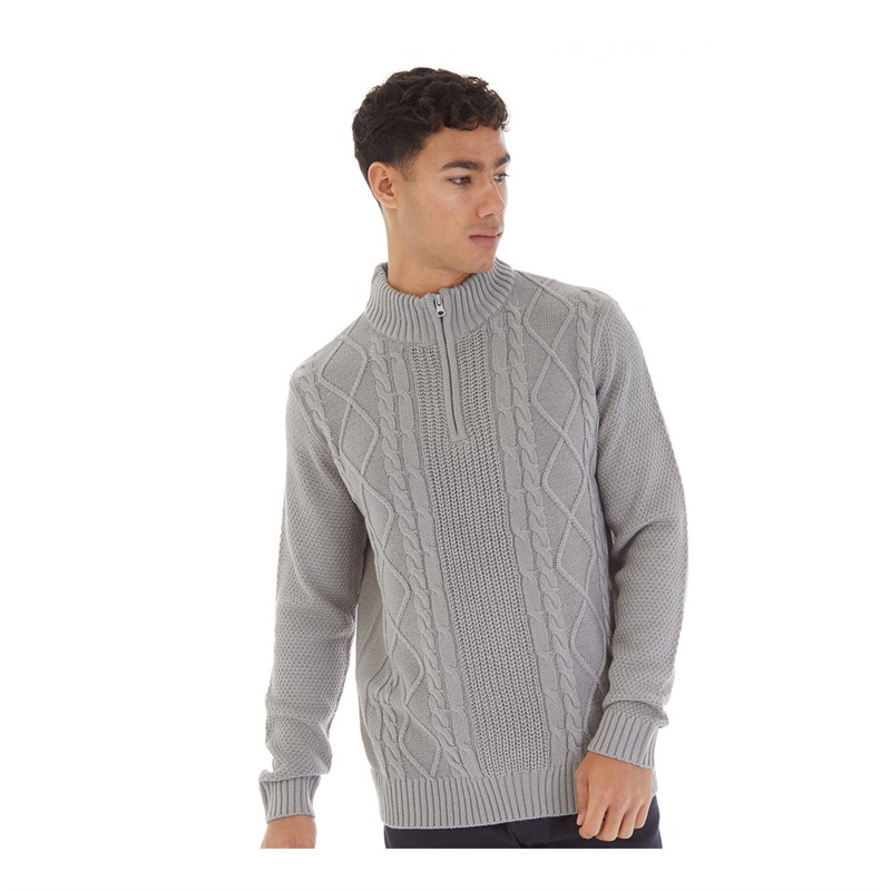 Onfire Mens Cable 1/4 Zip Neck Sweater Grey