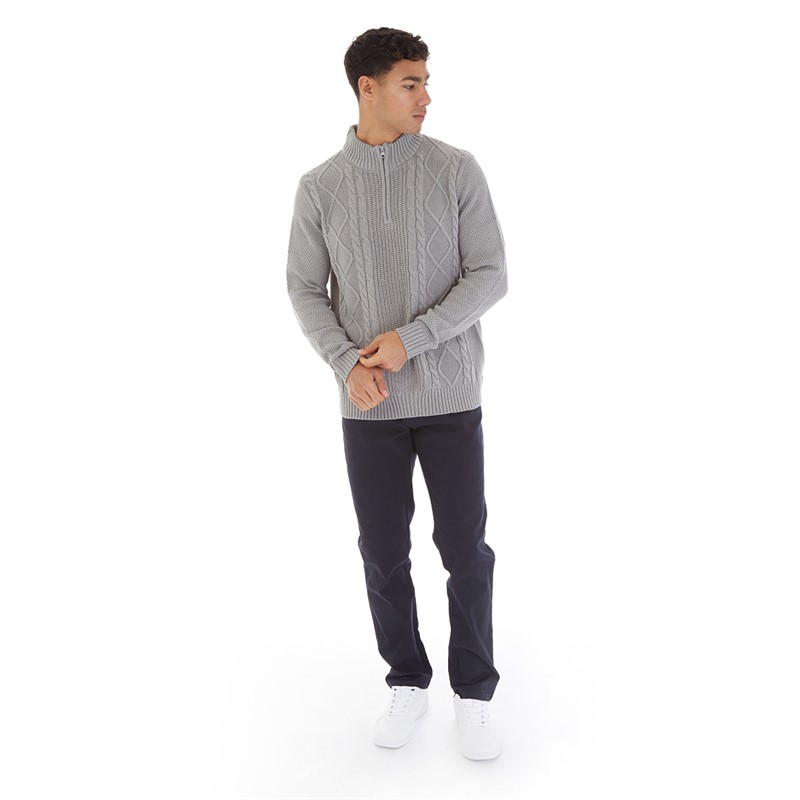 Onfire Mens Cable 1/4 Zip Neck Sweater Grey