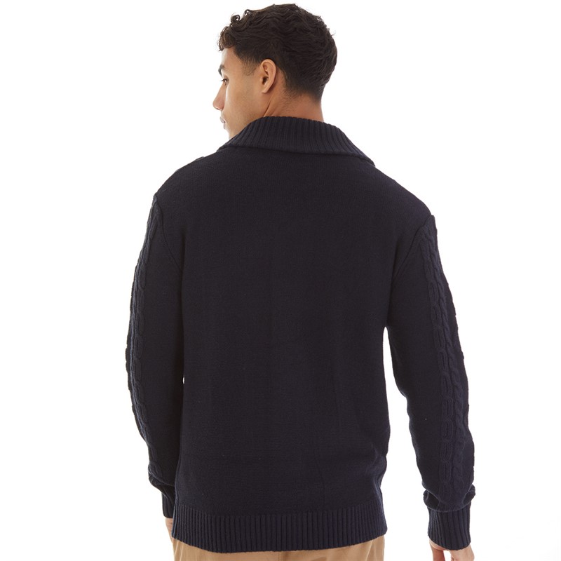 Onfire Mens Cable Shawl Collar Cardigan Navy