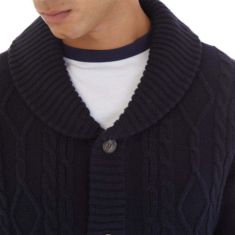 Onfire Mens Cable Shawl Collar Cardigan Navy