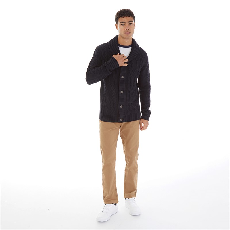 Onfire Mens Cable Shawl Collar Cardigan Navy