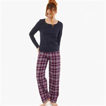 Onfire Womens Long Sleeve Top And Check Pants Set Navy/Pink