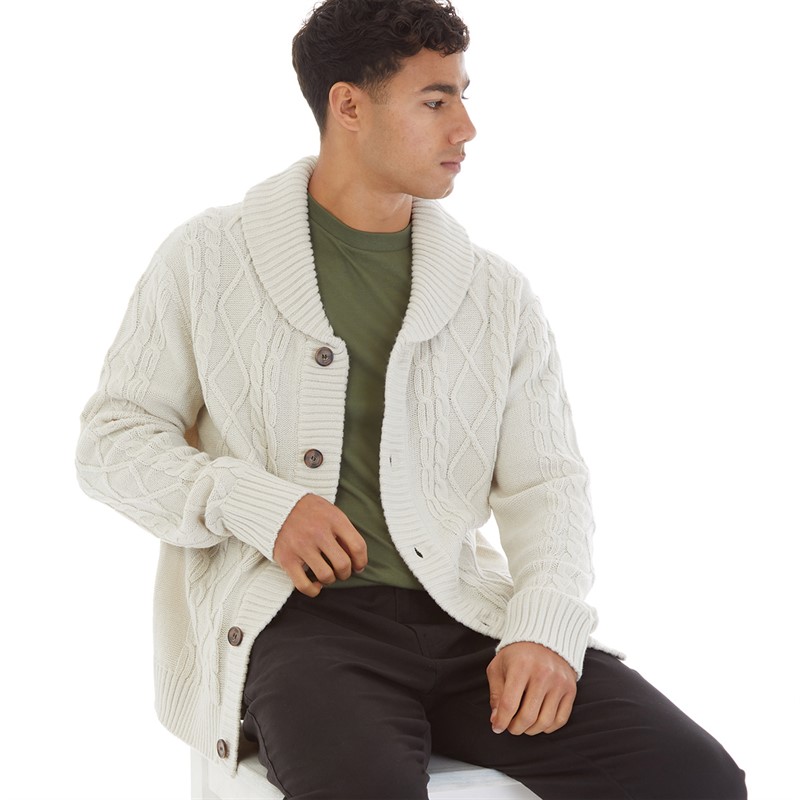 Onfire Mens Cable Shawl Collar Cardigan Plaster