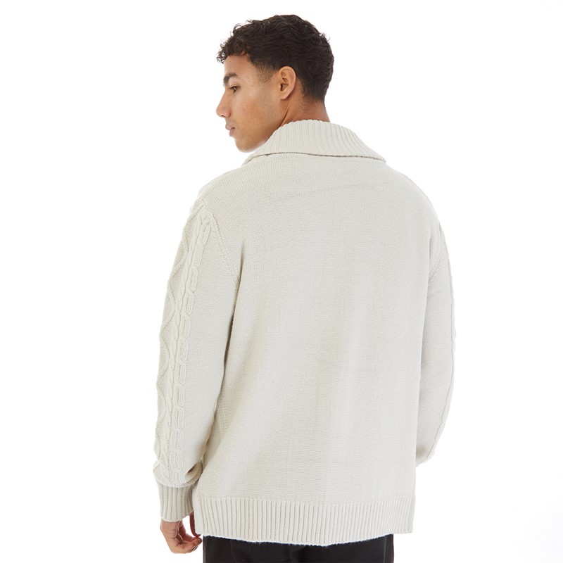 Onfire Mens Cable Shawl Collar Cardigan Plaster