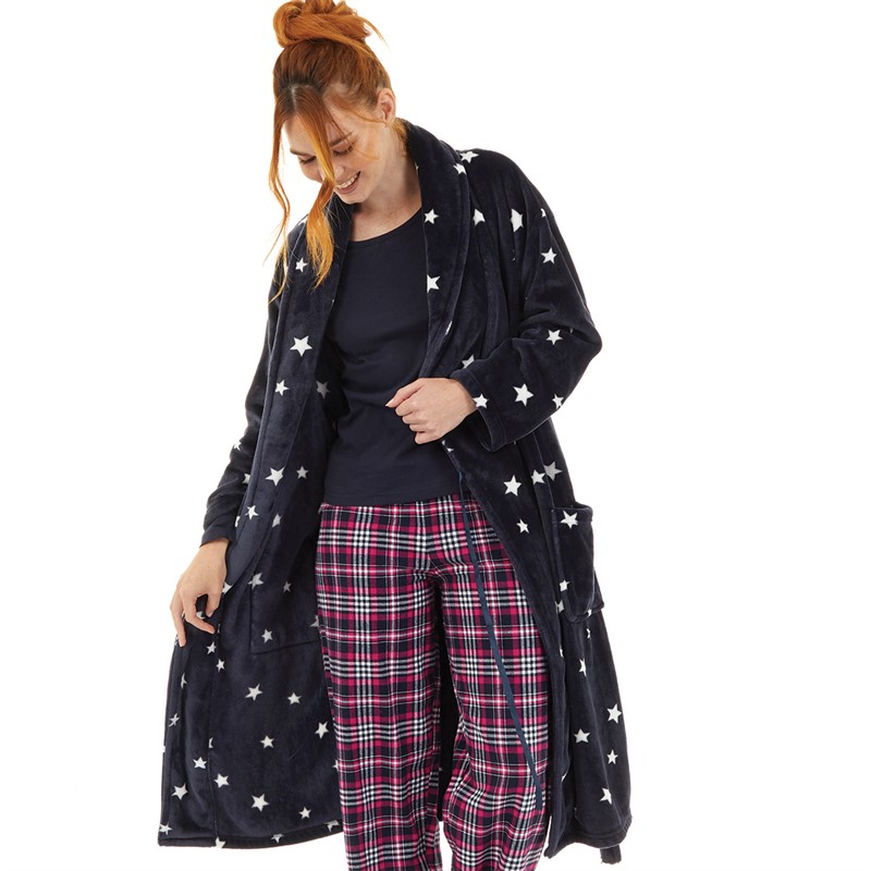 Onfire Womens AOP Star Robe Navy