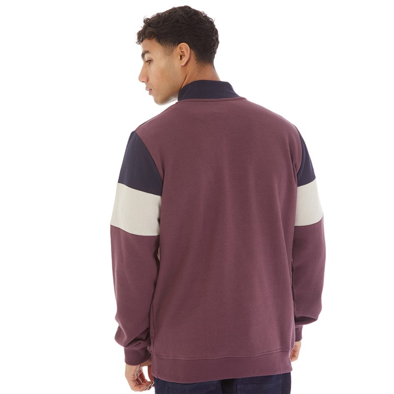 Onfire Mens 1/4 Zip Colour Block Sweatshirt Navy/Burgundy