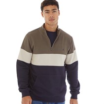 Onfire Mens 1/4 Zip Colour Block Sweatshirt Khaki/Navy