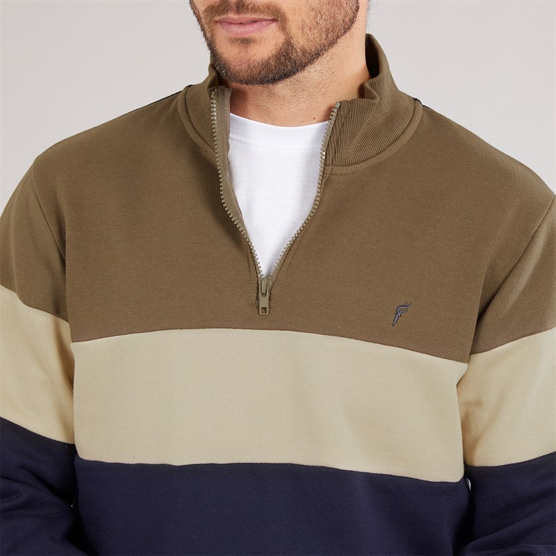 Onfire Mens 1/4 Zip Colour Block Sweatshirt Khaki/Navy