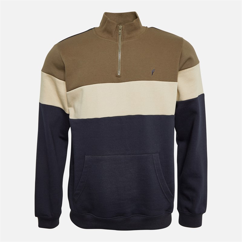Onfire Mens 1/4 Zip Colour Block Sweatshirt Khaki/Navy