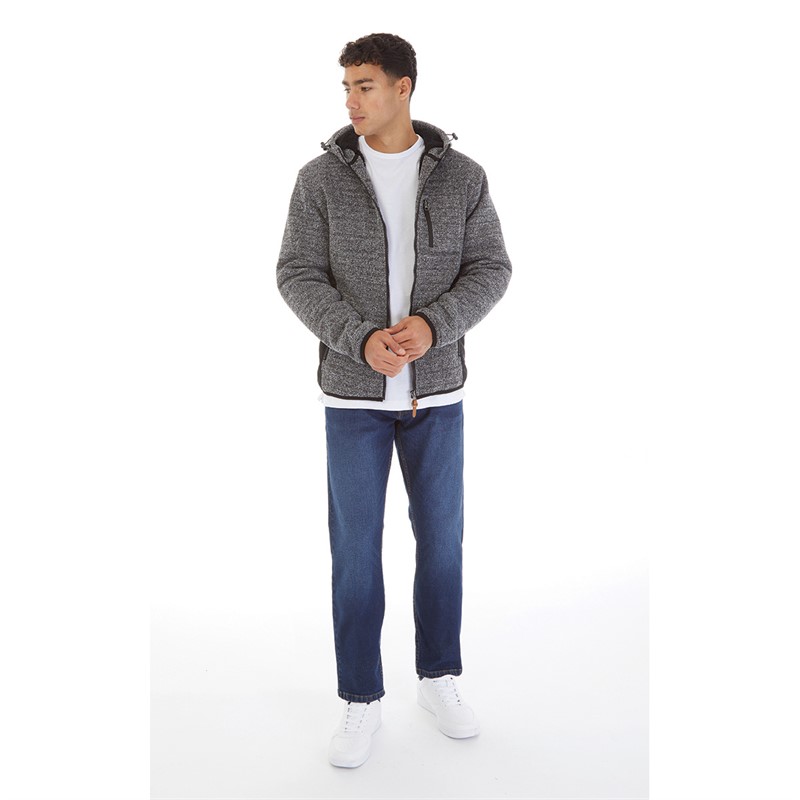 Onfire Mens Fleece Lined Zip Through Hoodie Light Grey