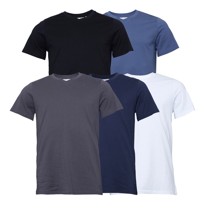 Onfire Mens Five Pack V-Neck T-Shirts White/Black/Navy/Charcoal/Indigo