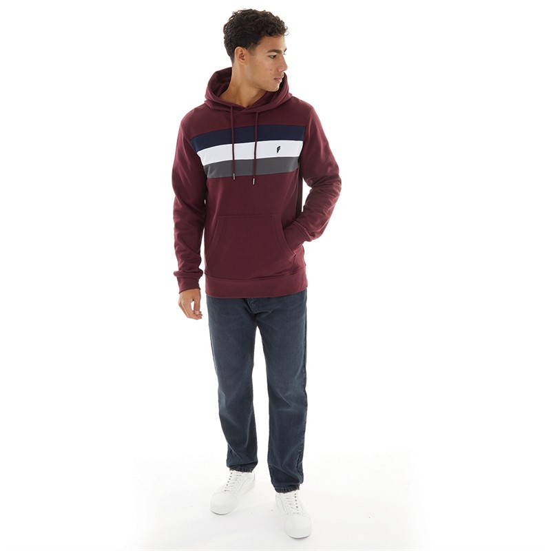 Onfire Mens Chest Stripe Hoodie Windsor Wine