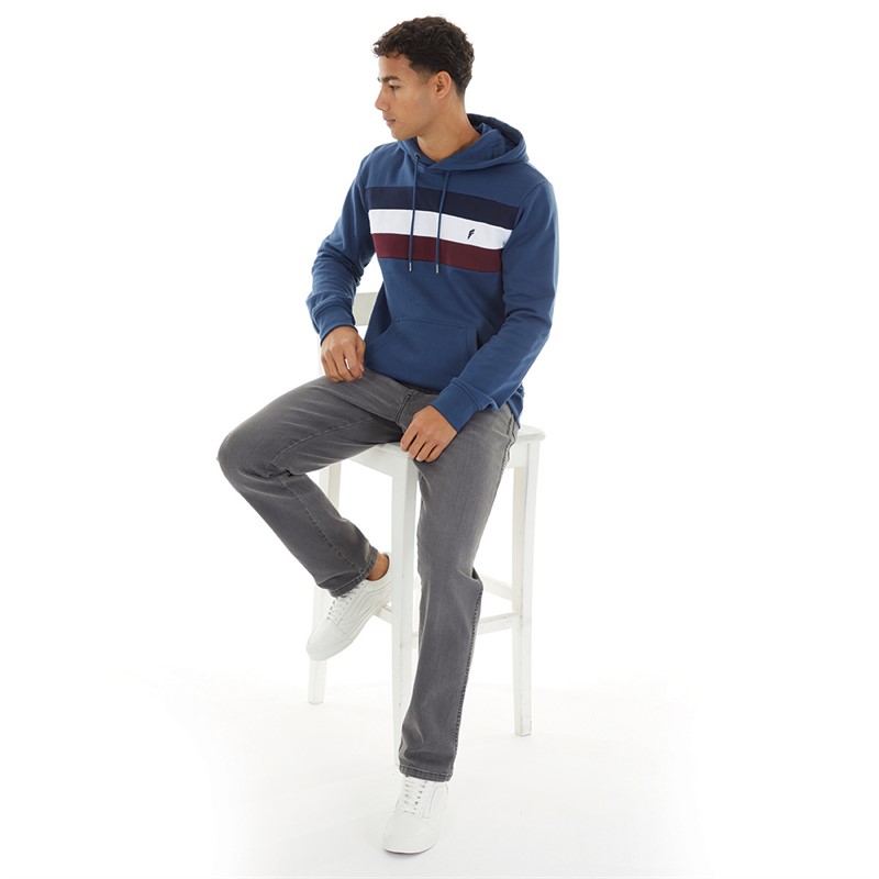 Onfire Mens Chest Stripe Hoodie Dark Denim