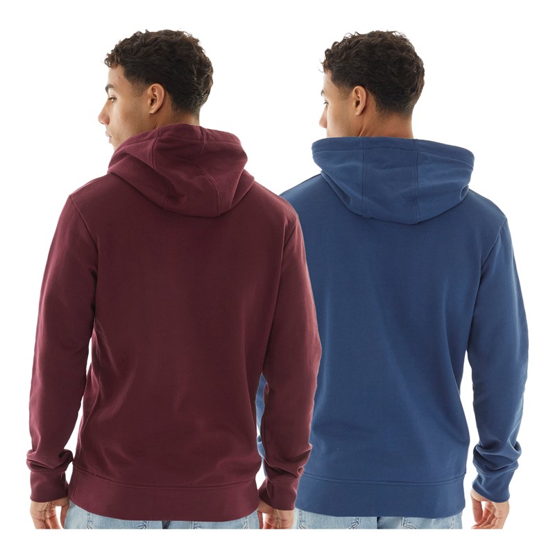 Onfire Mens Two Pack Chest Stripe/Plain Hoodie Windsor Wine/Dark Denim