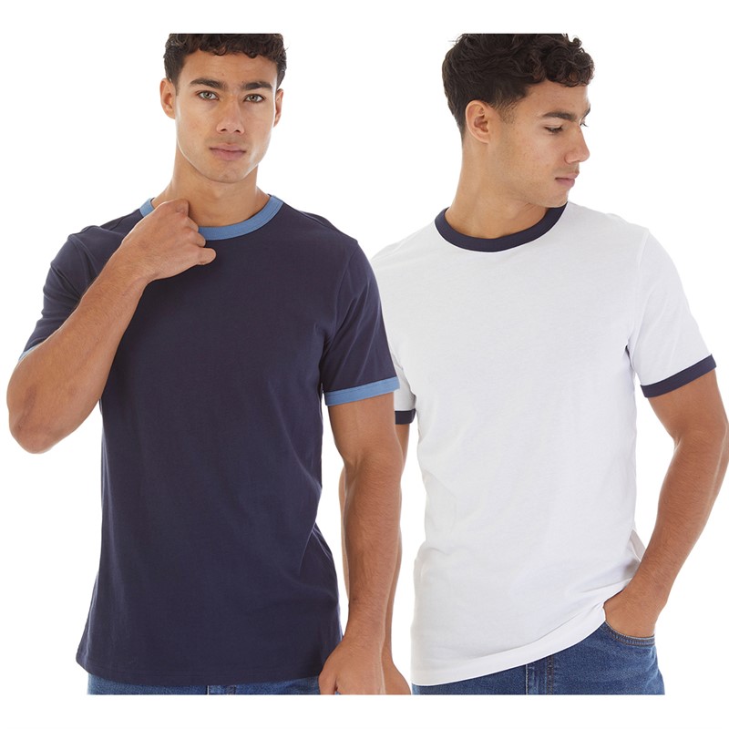 Onfire Mens Two Pack Ringer T-Shirts White/Navy/Blue