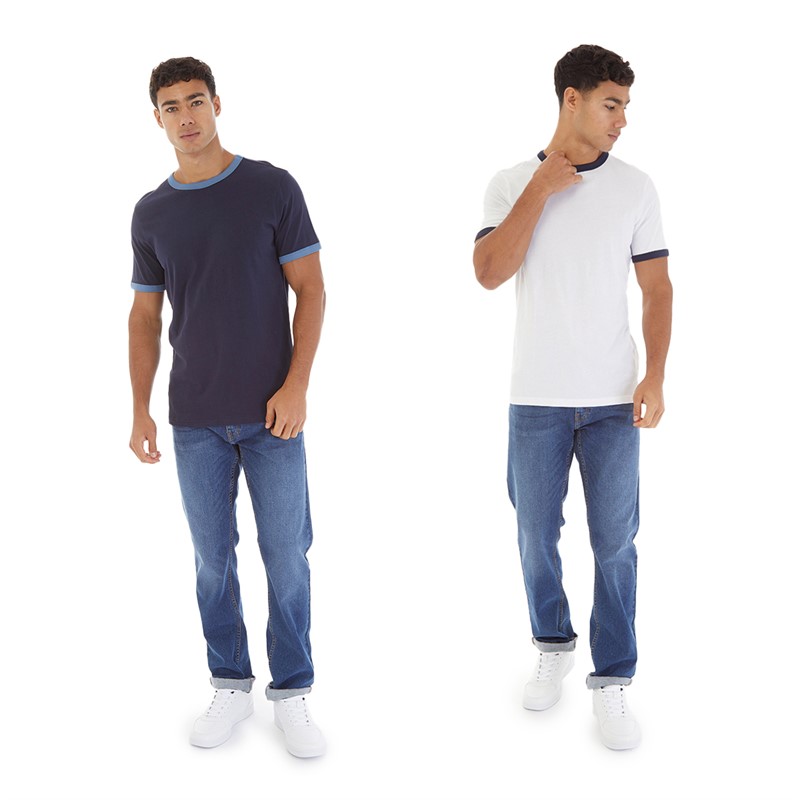 Onfire Mens Two Pack Ringer T-Shirts White/Navy/Blue