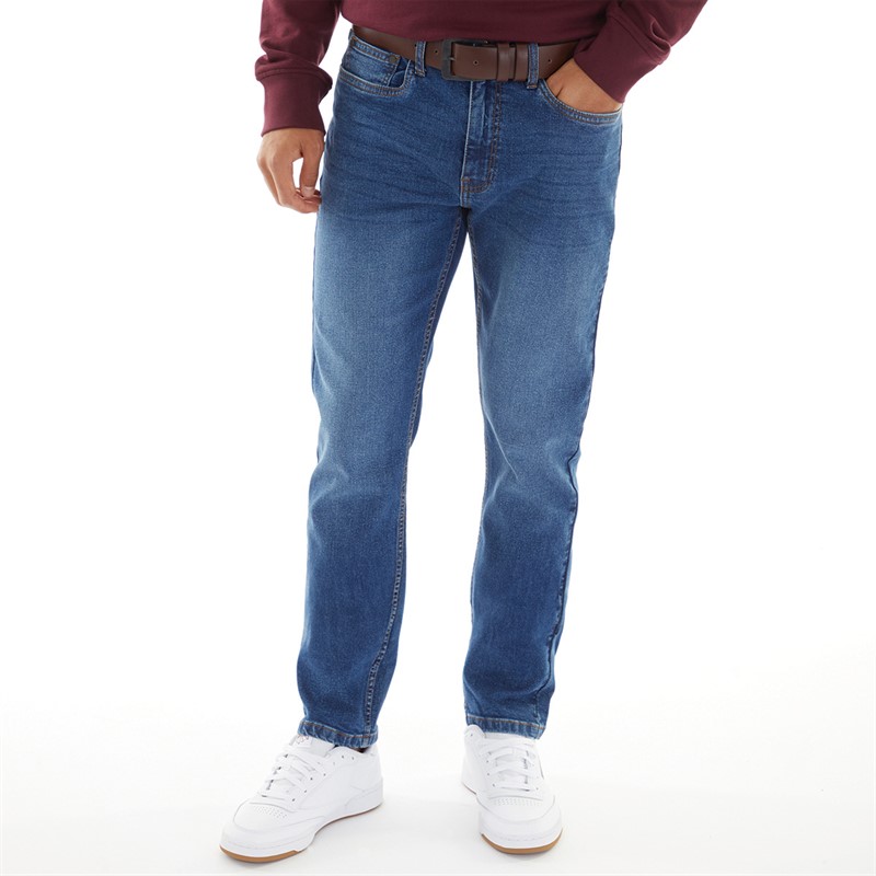 Onfire Mens Belted Slim Fit Denim Jeans Mid Wash