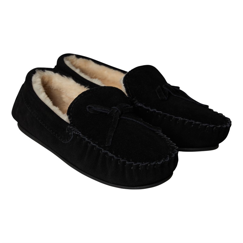 Onfire Womens Suede Moccasin Slippers Black