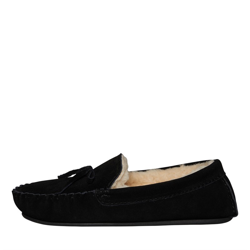 Onfire Womens Suede Moccasin Slippers Black