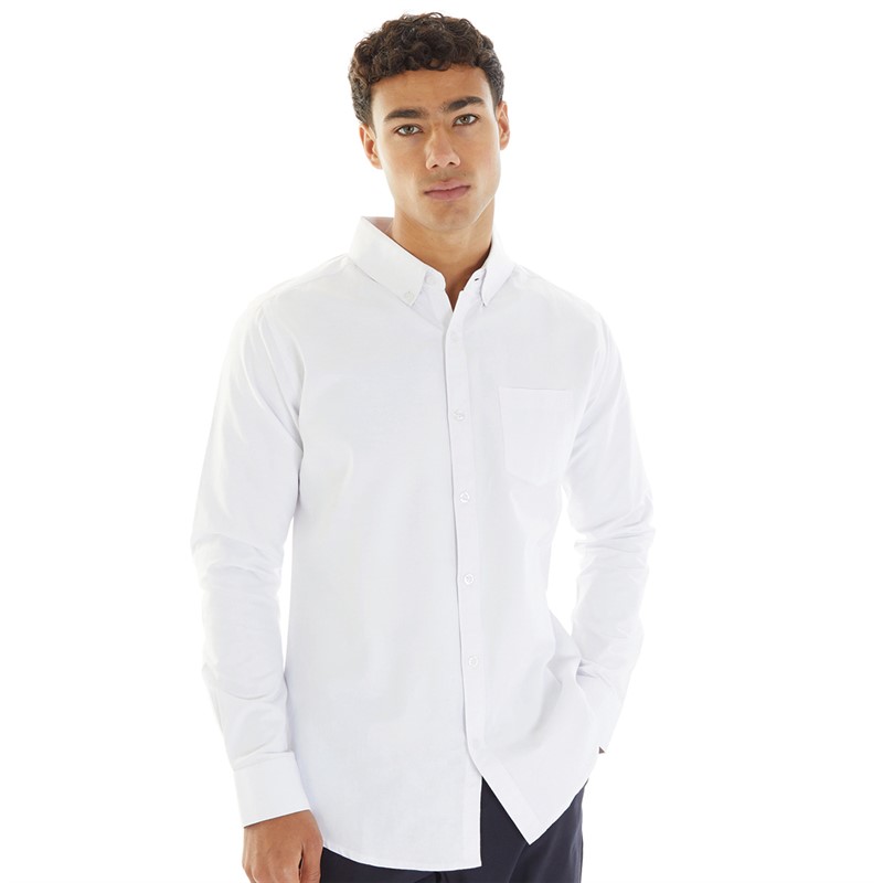 Onfire Mens Long Sleeve Cotton Oxford Shirt White