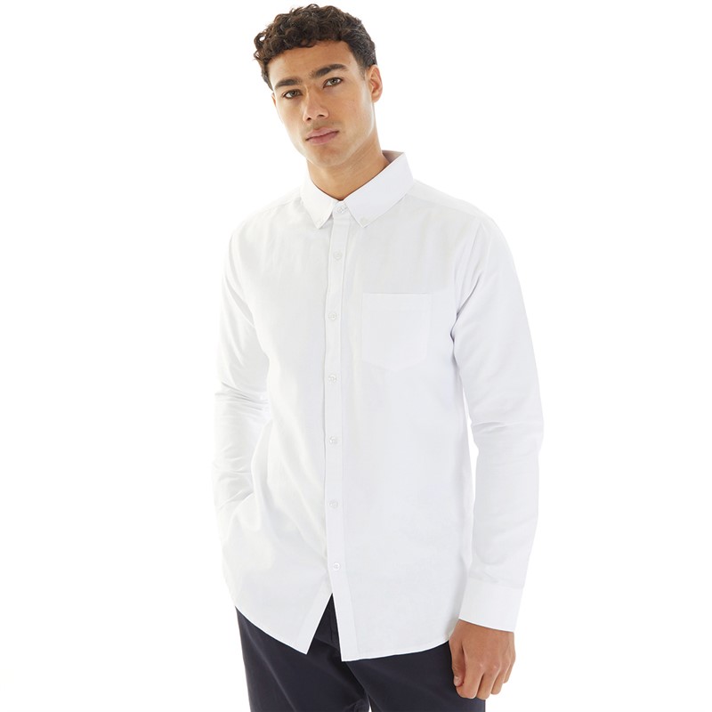 Onfire Mens Long Sleeve Cotton Oxford Shirt White