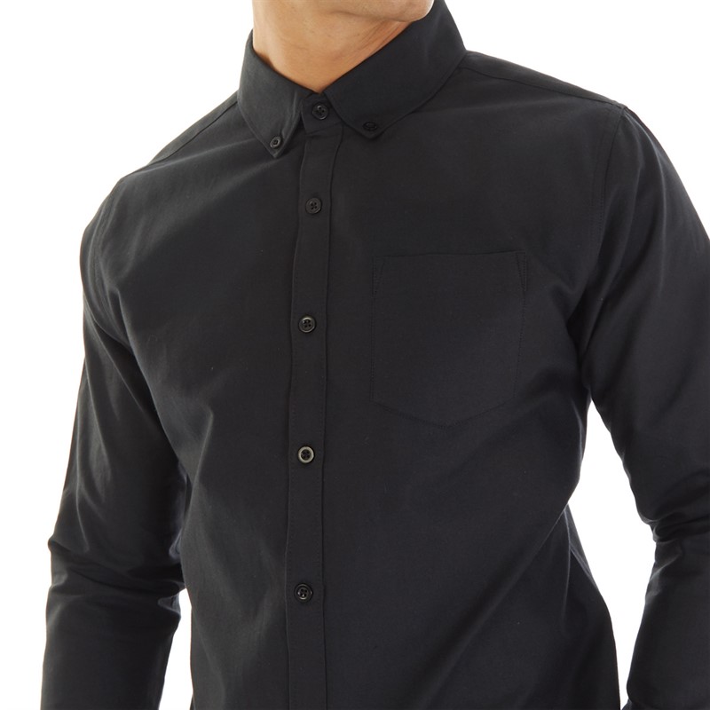 Onfire Mens Long Sleeve Cotton Oxford Shirt Black