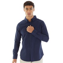 Onfire Mens Long Sleeve Cotton Oxford Shirt Navy