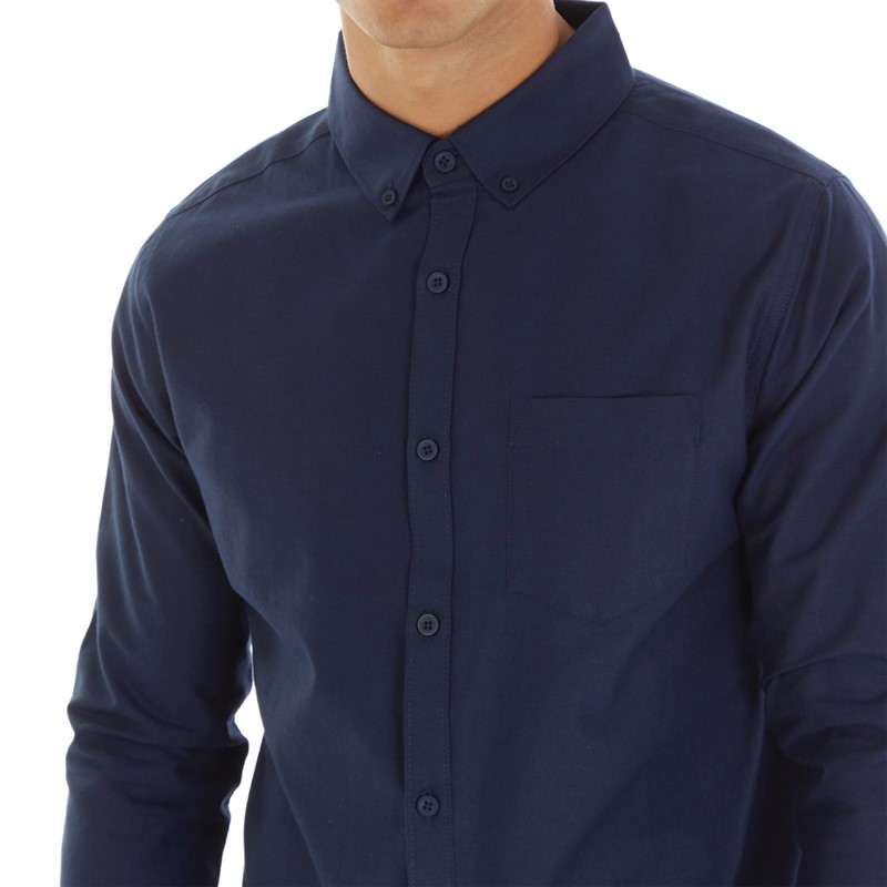 Onfire Mens Long Sleeve Cotton Oxford Shirt Navy