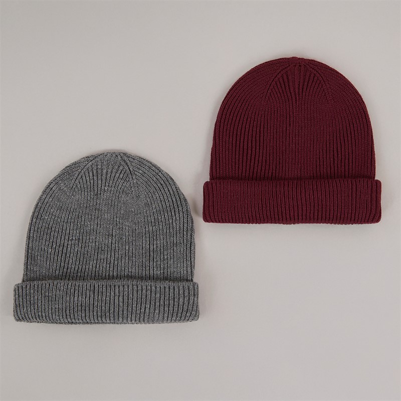 Onfire Mens Two Pack Beanies Charcoal/Red