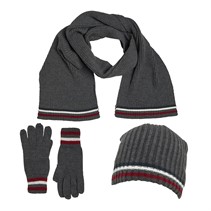 Onfire Mens Stripe Hat Scarf And Gloves Set Charcoal/Burg/Navy