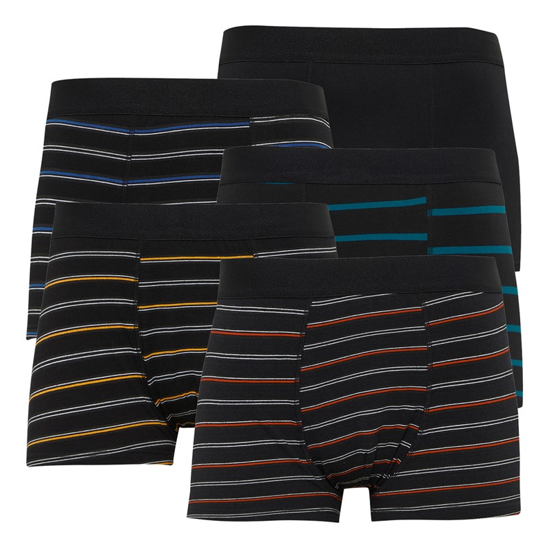 Onfire Mens Assorted Yarn Dyed Plain/Stripe Five Pack Boxer Shorts Multi Stripe Multi Black