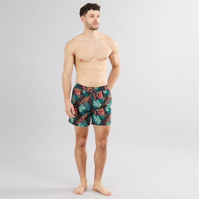 Onfire Mens Tropical Print Swim Shorts Black/Multi